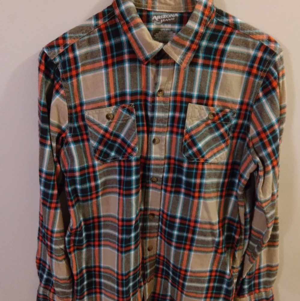 🔴3/$10🔴Arizona Boys sz 18-20 plaid flannel shirt